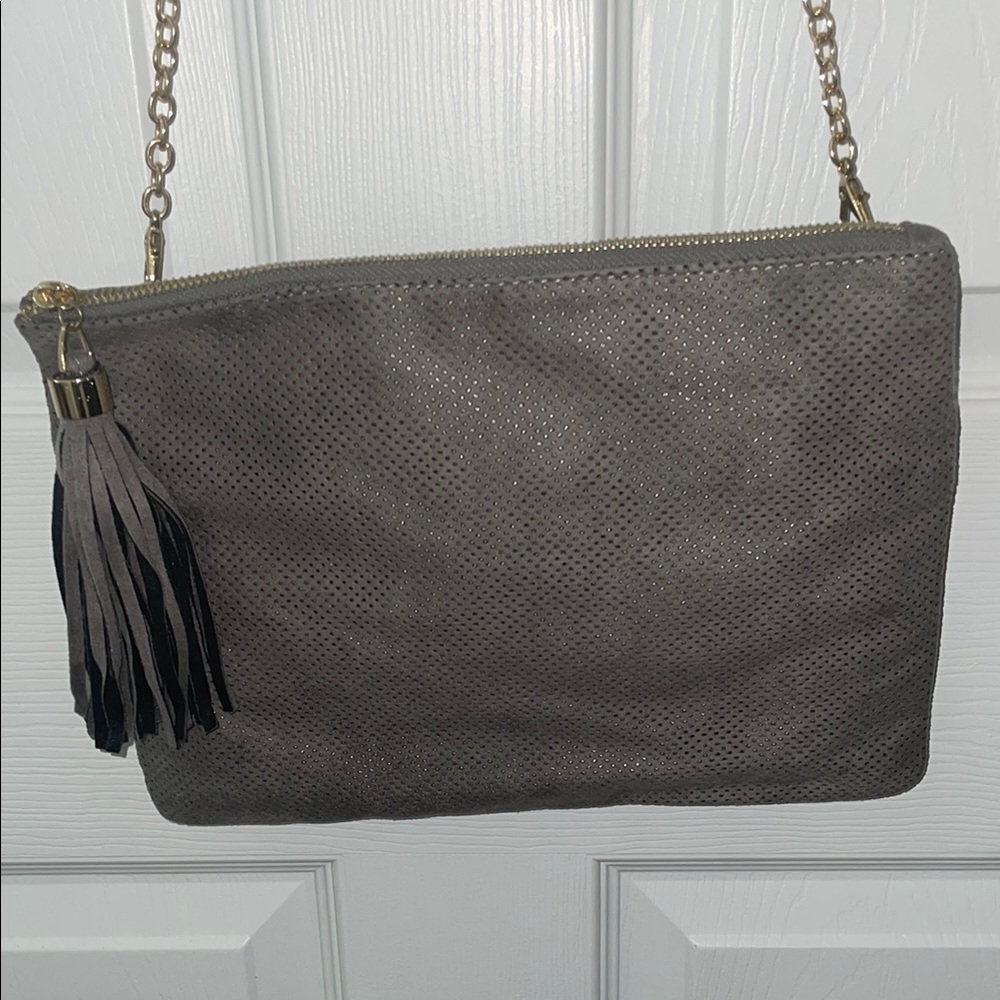 Chic Gray Women's Clutch with Tassel & detachable chain strap